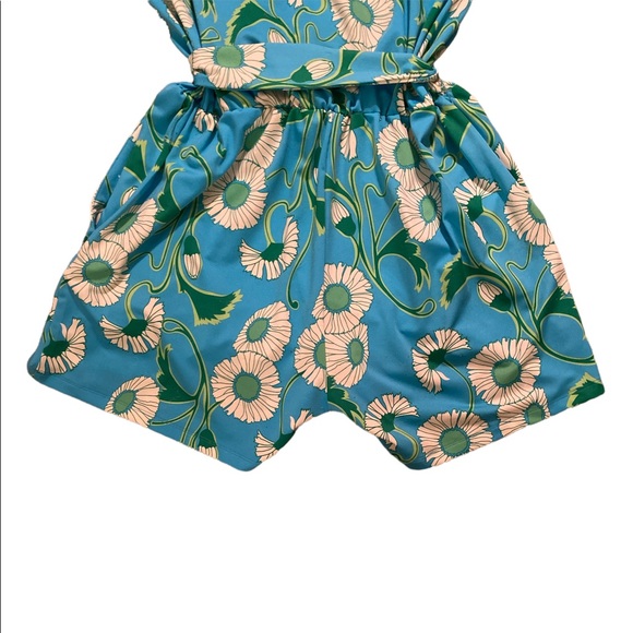 JB by Julie Brown Blue Floral Faux Wrap Tie Waist Romper - L - Picture 6 of 8
